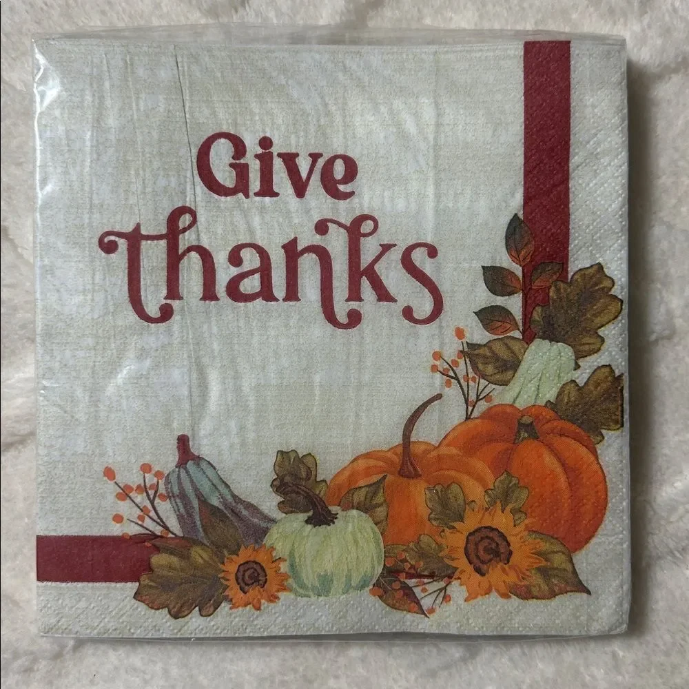 Greenbrier Give Thanks Thanksgiving Square Shaped Napkins 24 x 4 packs